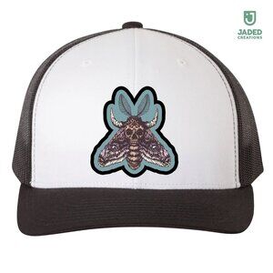 NEW Skull Moth Celestial Printed Leatherette Patch Trucker Hat